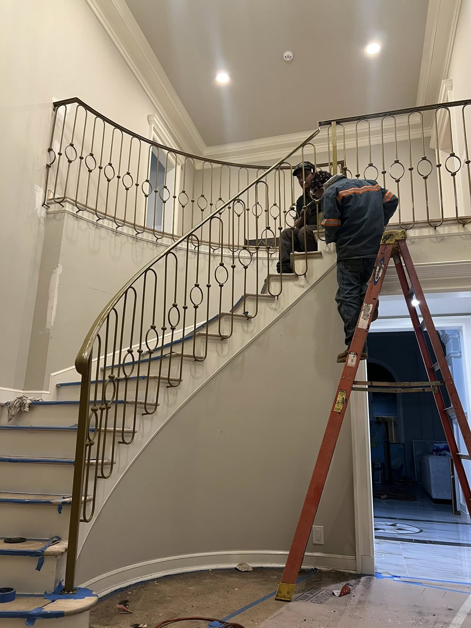 Grand staircase railing installation